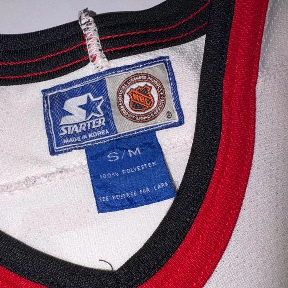 Vintage Starter Chicago Blackhawks Hockey Jersey Mens Size S/M DAZE 55 White Red